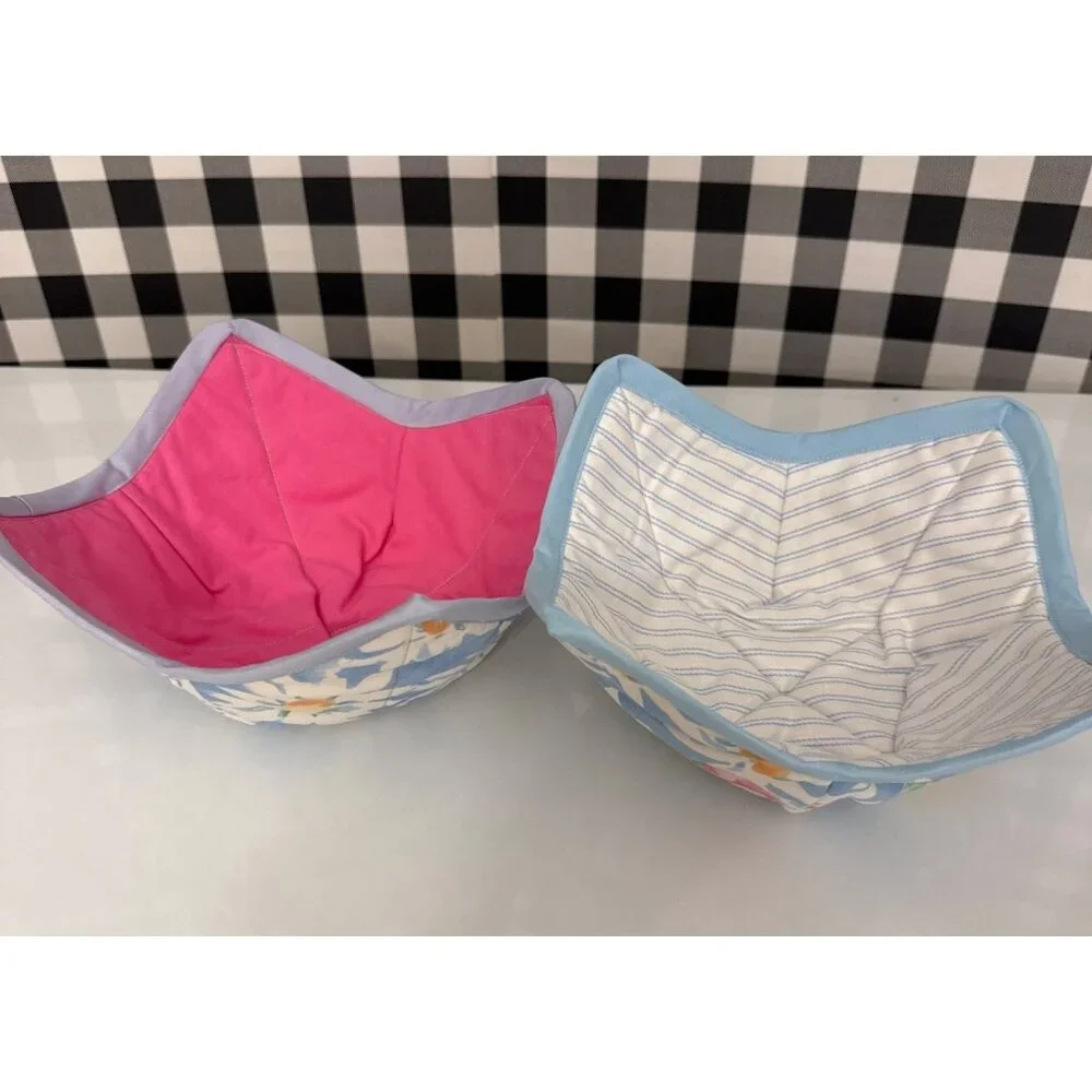 Handmade FLORAL PRINT Microwave Safe Bowl‎ Cozy Reversible Quilted Cozie Medium